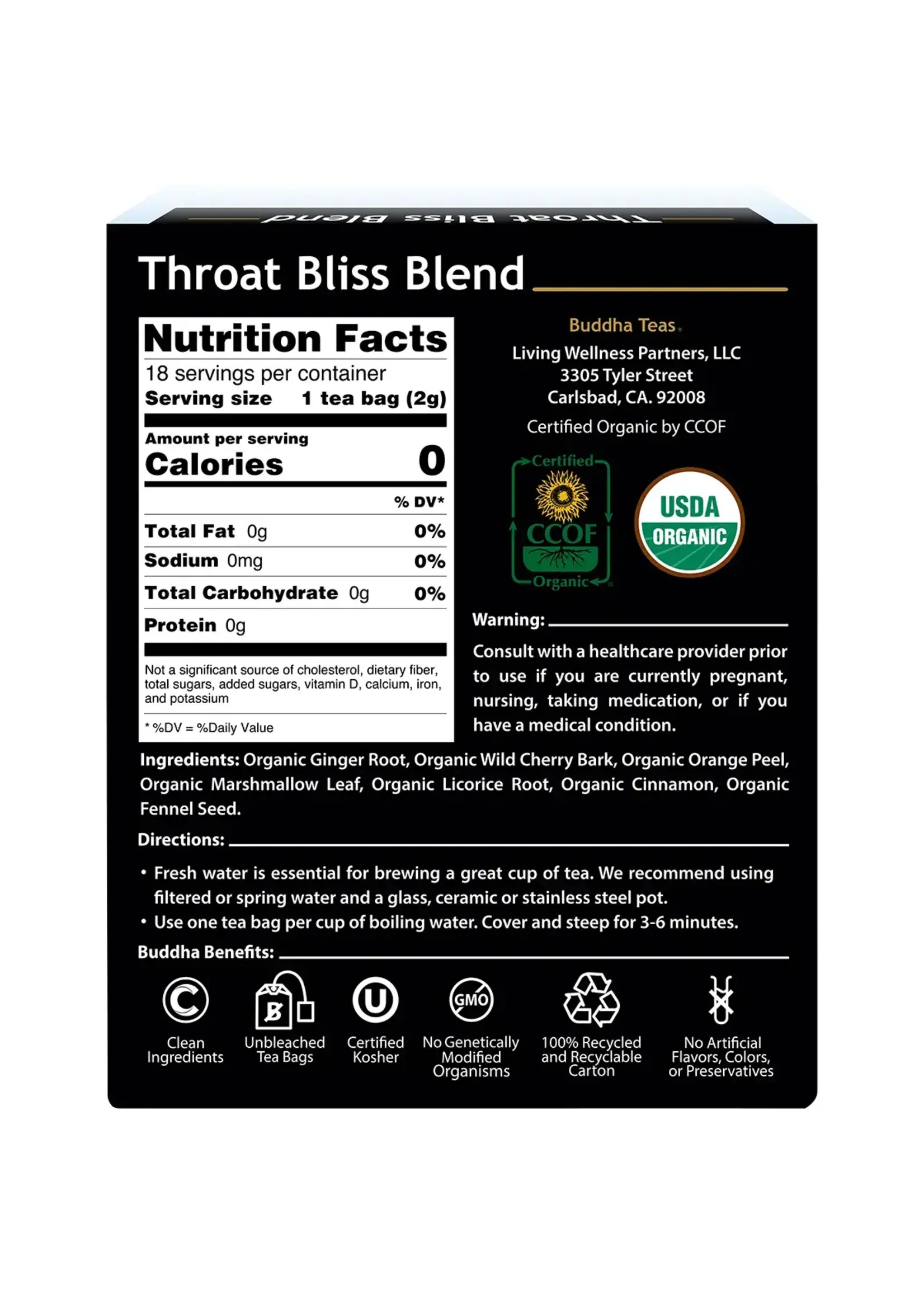 Buddha Teas Buddha Teas Organic Herbal Tea Bags 18pk Throat Bliss Blend
