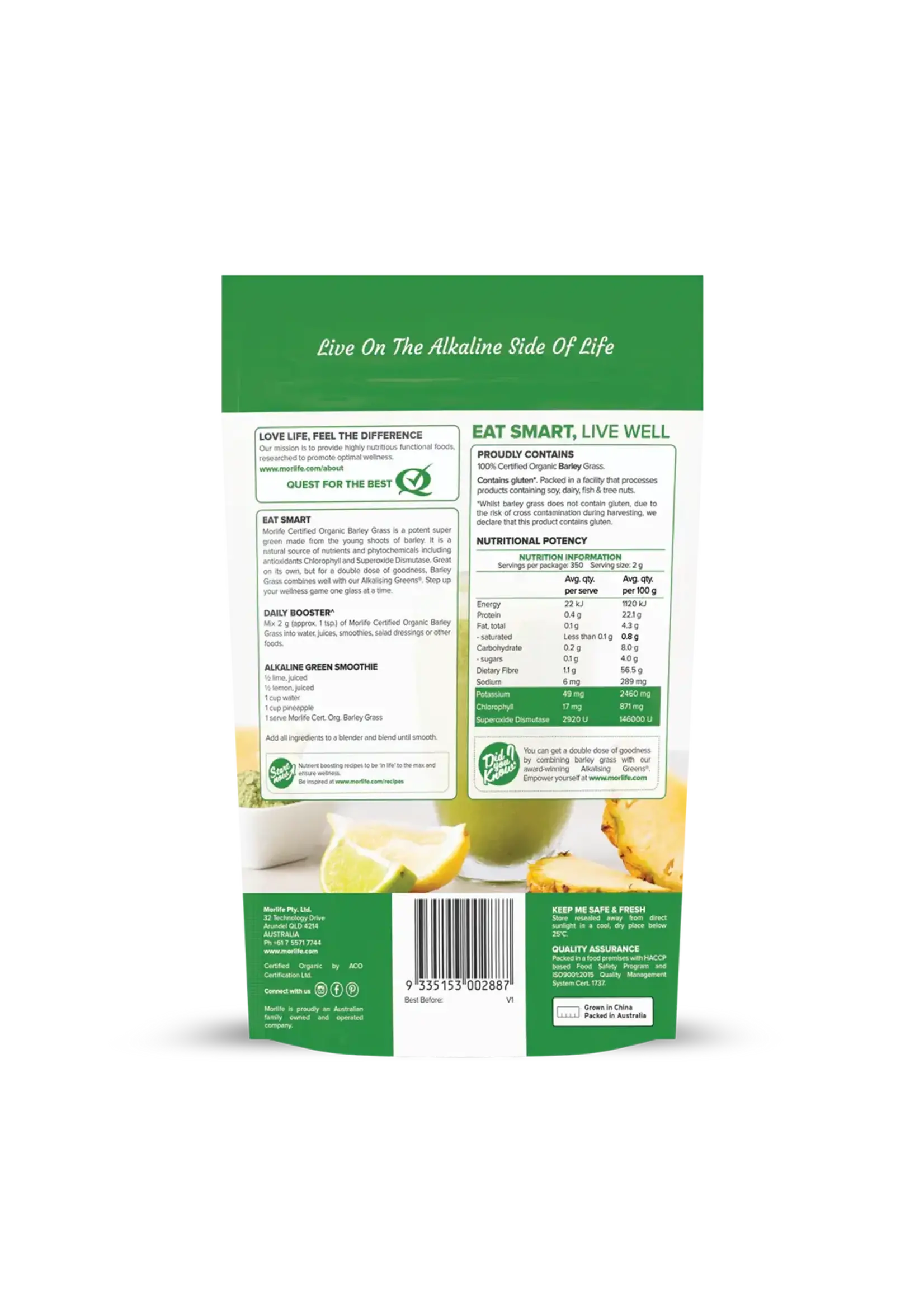 MORLIFE Morlife Certified Organic Barley Grass 700g