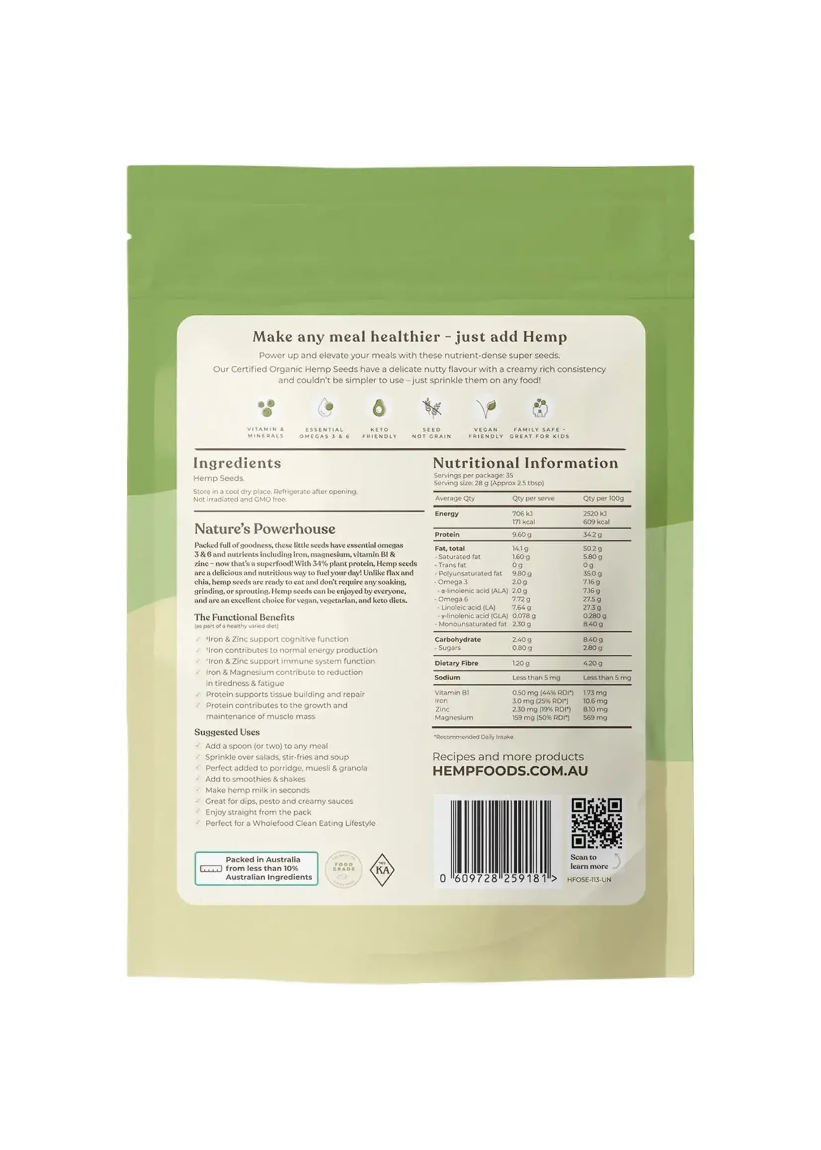 Hemp Foods Australia ( Essential Hemp) Hemp Foods Australia Organic Hemp Seeds 1kg