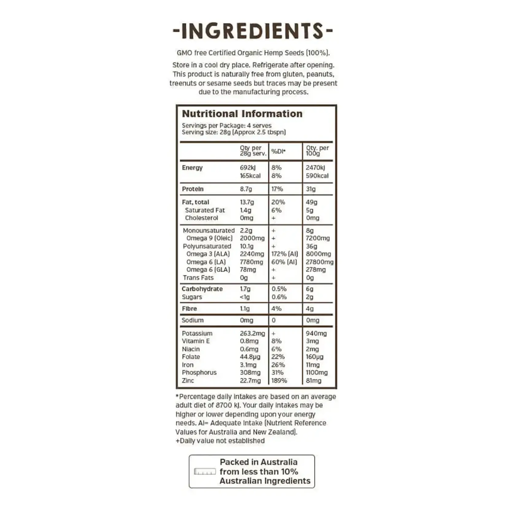 Hemp Foods Australia ( Essential Hemp) Hemp Foods Australia Organic Hemp Seeds Hulled 114g
