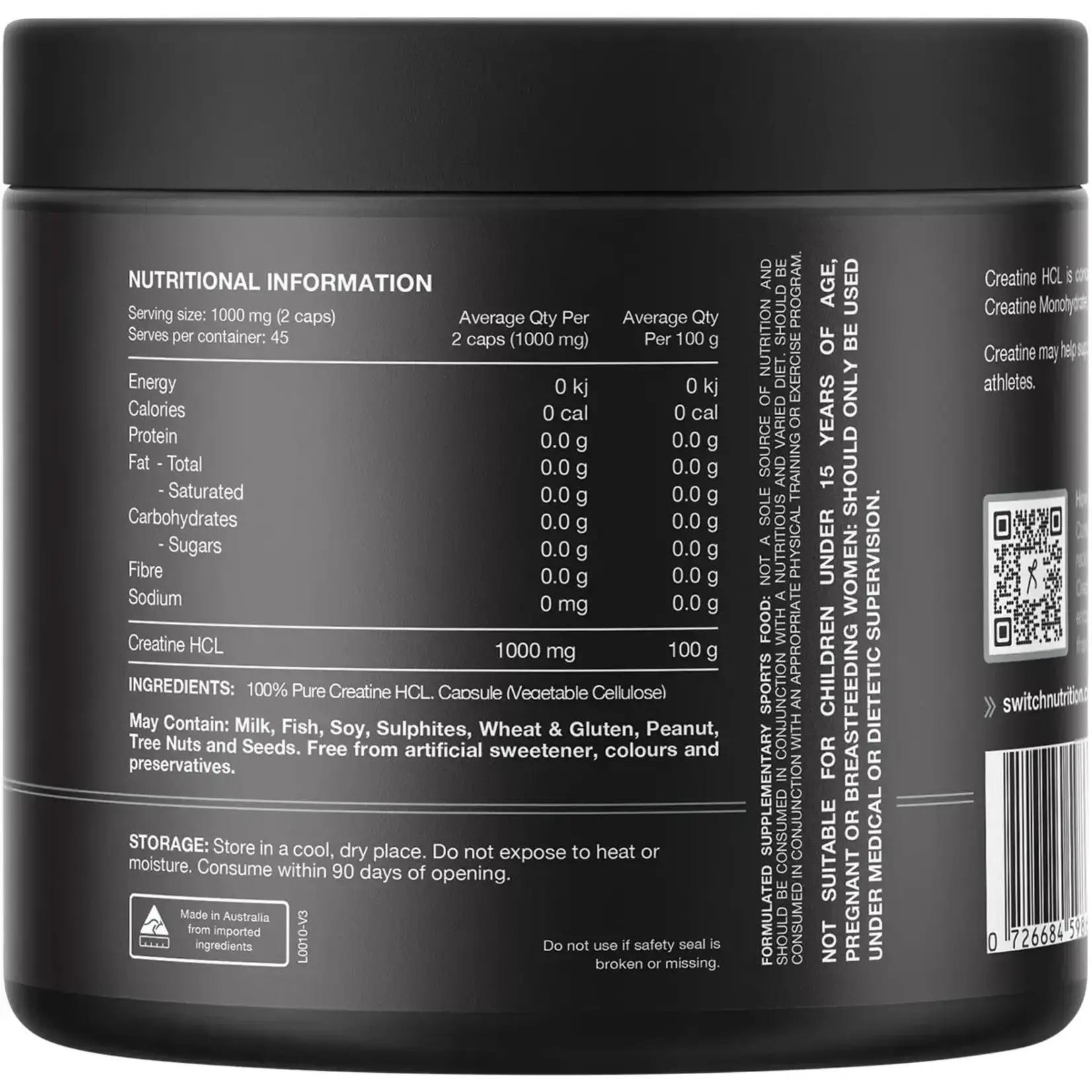 Switch Nutrition Switch Nutrition Creatine HCL 100% pure 90 caps