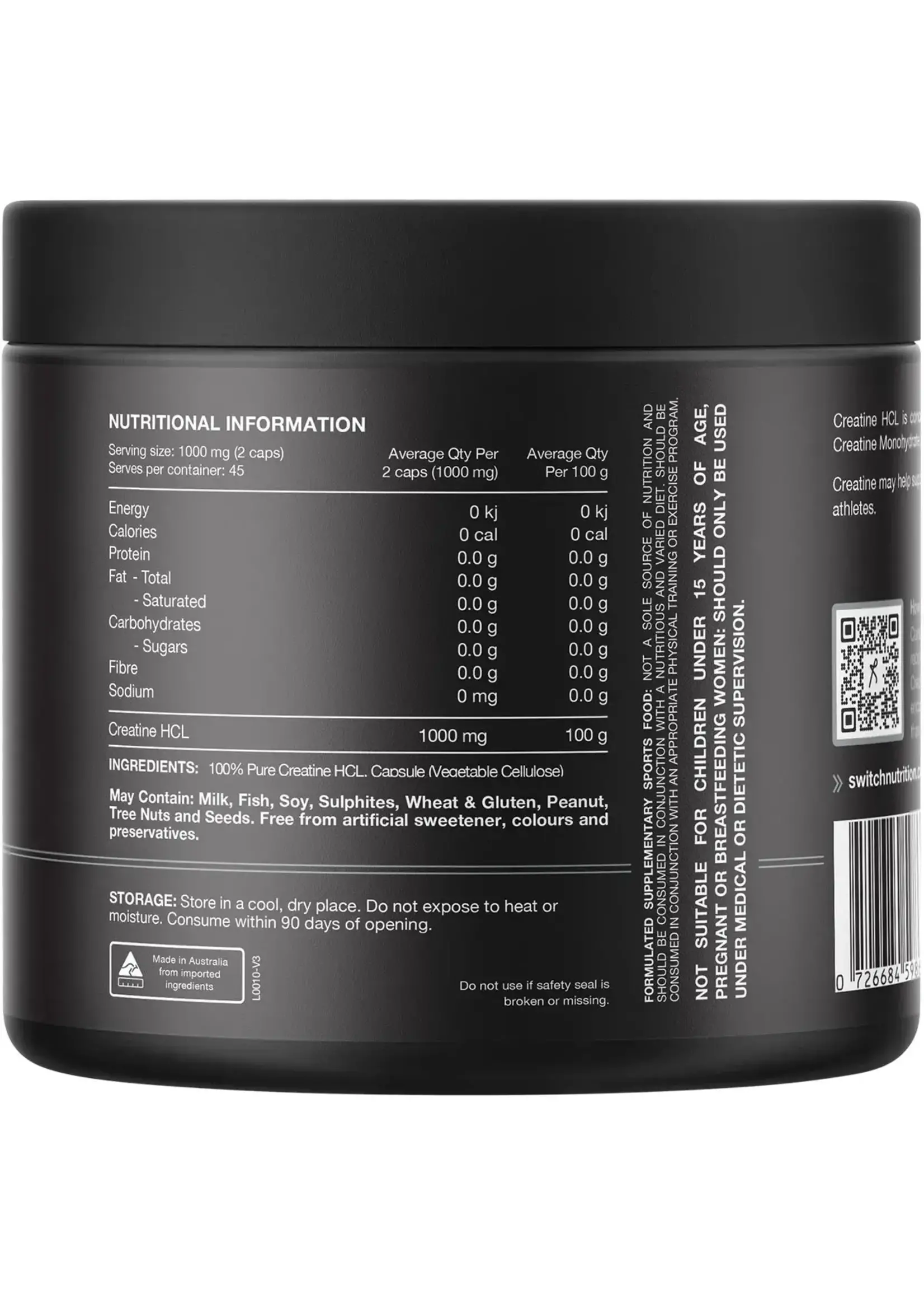 Switch Nutrition Switch Nutrition Creatine HCL 100% pure 90 caps