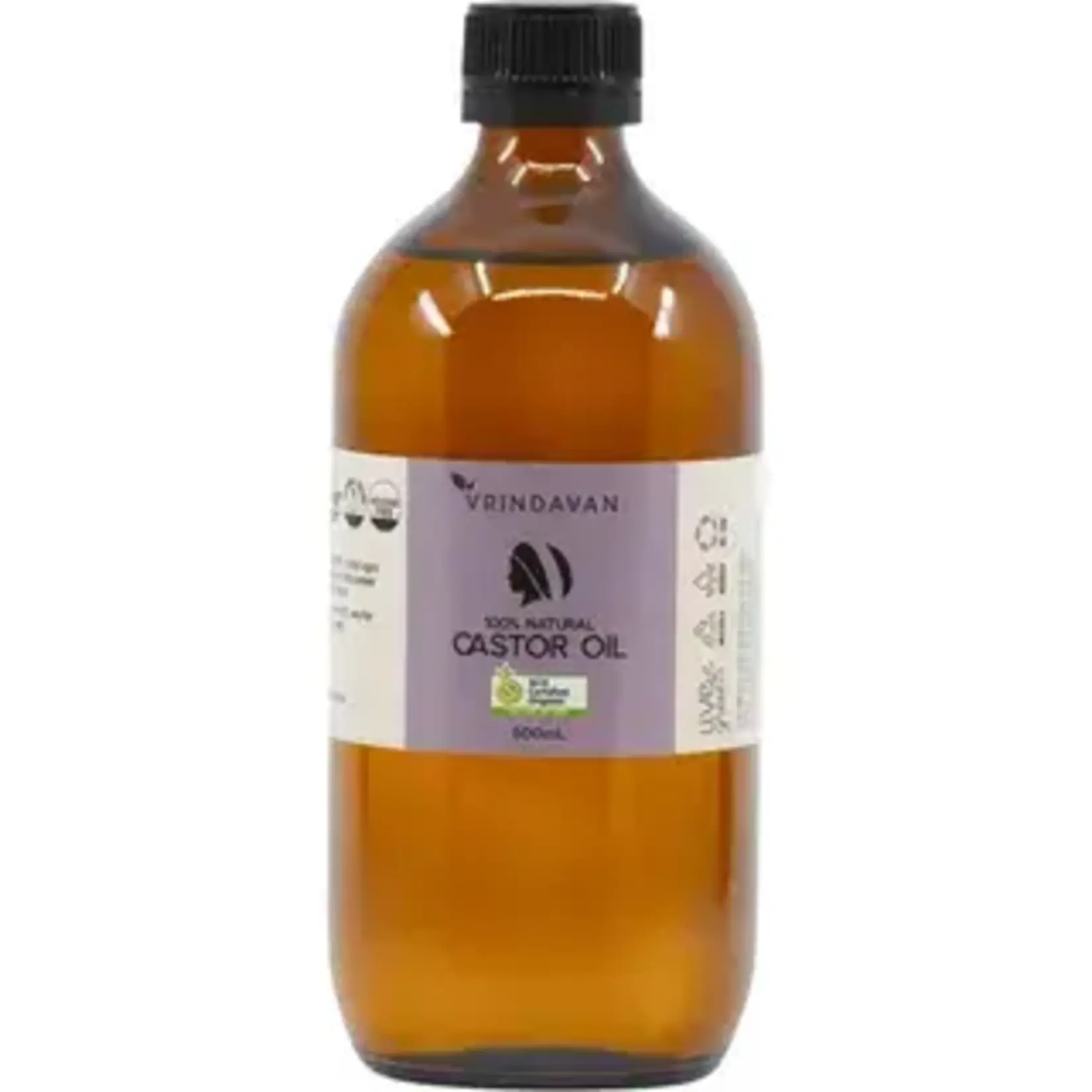 VRINDAVAN Vrindavan Organic Castor Oil 100% Natural 500mls (Amper Glass Bottle Violet Label)