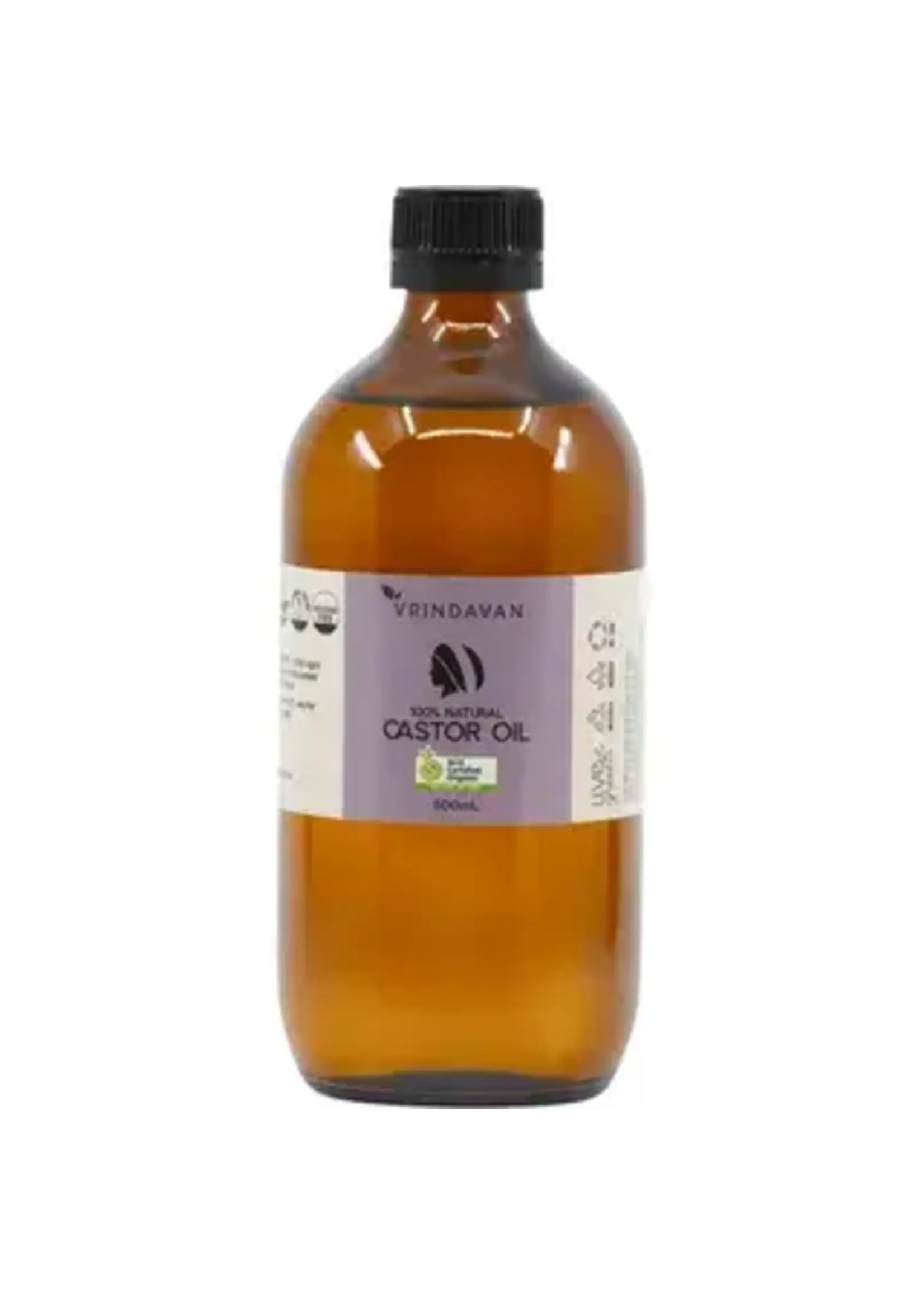 VRINDAVAN Vrindavan Organic Castor Oil 100% Natural 500mls (Amper Glass Bottle Violet Label)