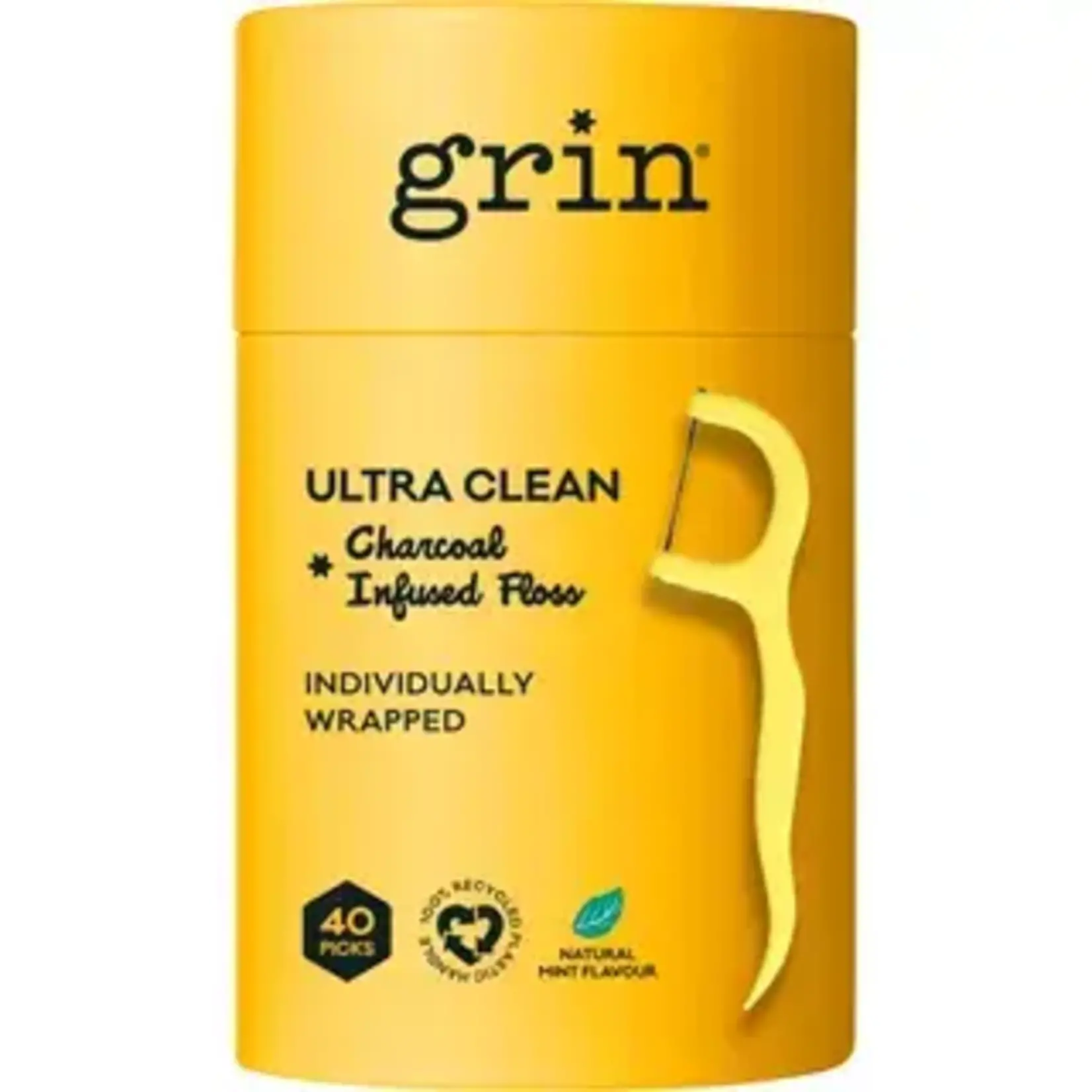 GRIN Grin Charcoal Infused Floss Picks Ultra Clean 40pcs