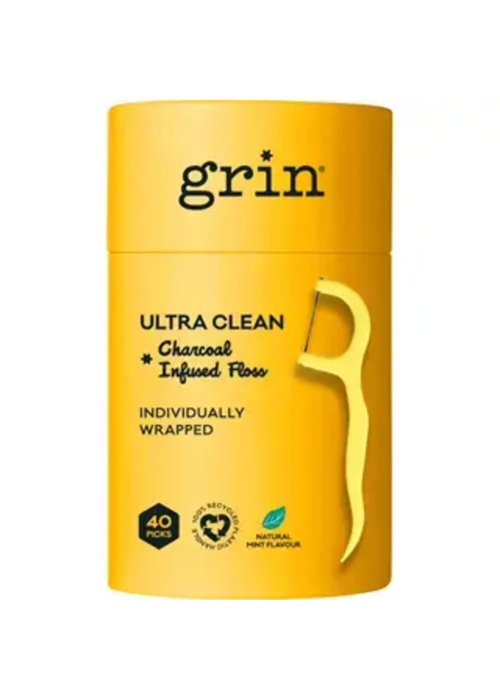 GRIN Grin Charcoal Infused Floss Picks Ultra Clean 40pcs