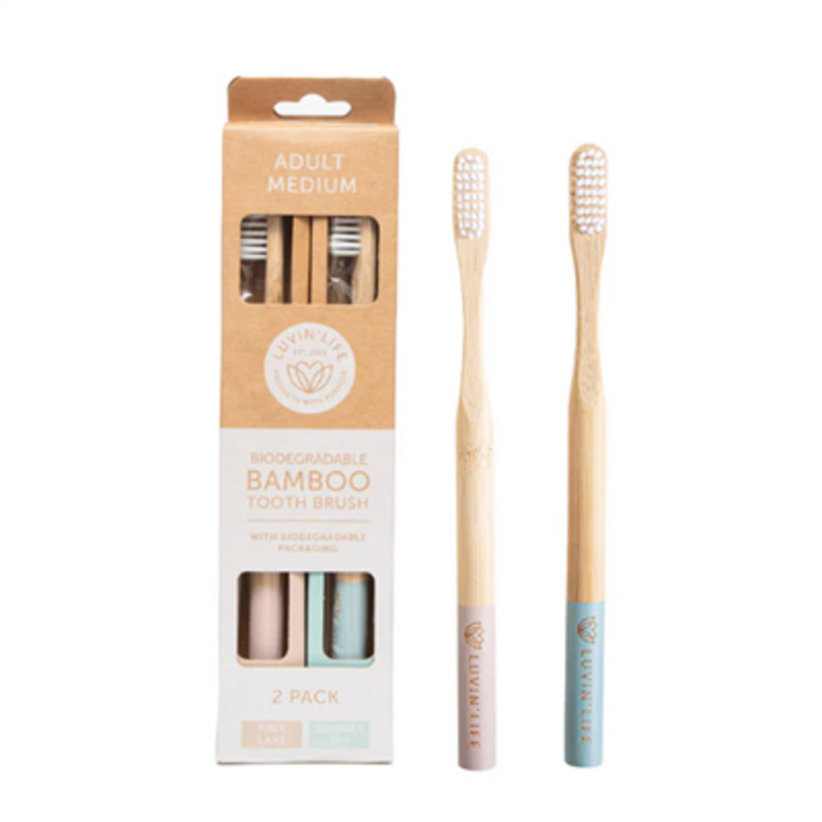 LUVIN LIFE Luvin Life Bamboo Toothbrush Pink Lake/ Summer Sky 2 pack