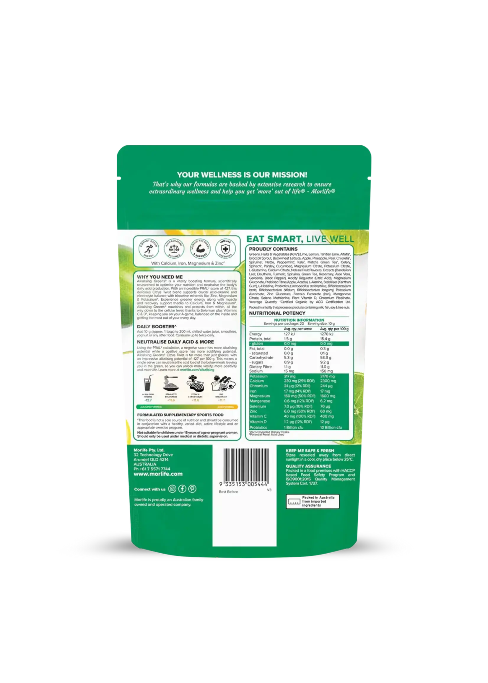 MORLIFE Morlife Alkalising Greens 200G Citrus Twist