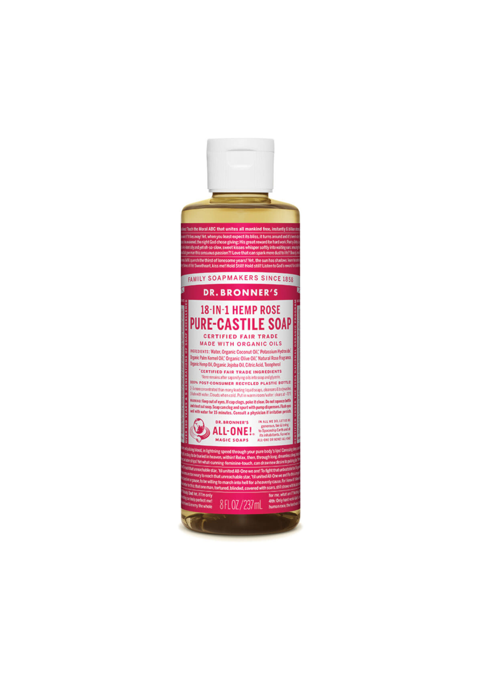 Dr Bronners Dr Bronners Organic Pure Castile Liquid Soap Rose 237ml (Red)