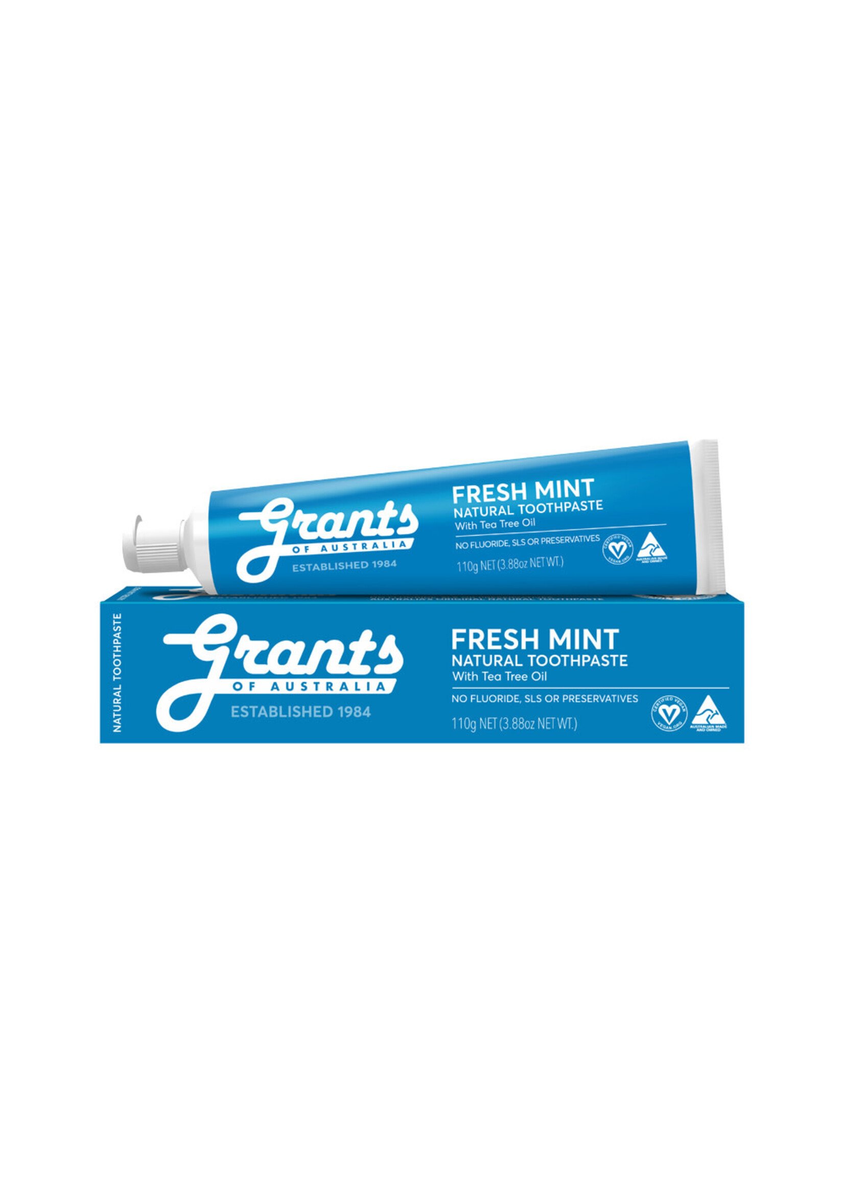 Grant's Grants Natural Toothpaste 110 g Fresh Mint with Tea Tree Oil & NO Flouride Toothpaste (Blue)