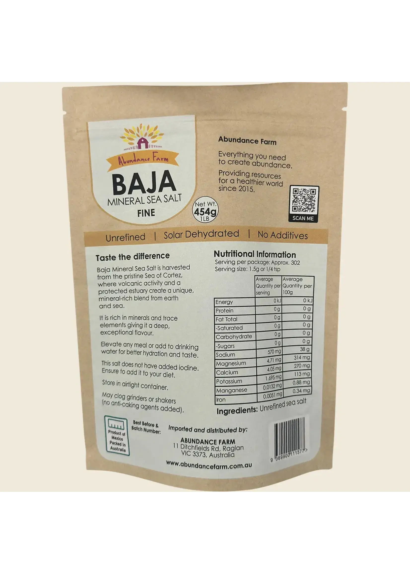 Abundance Farm Baja Mineral Sea Salt 454g Fine