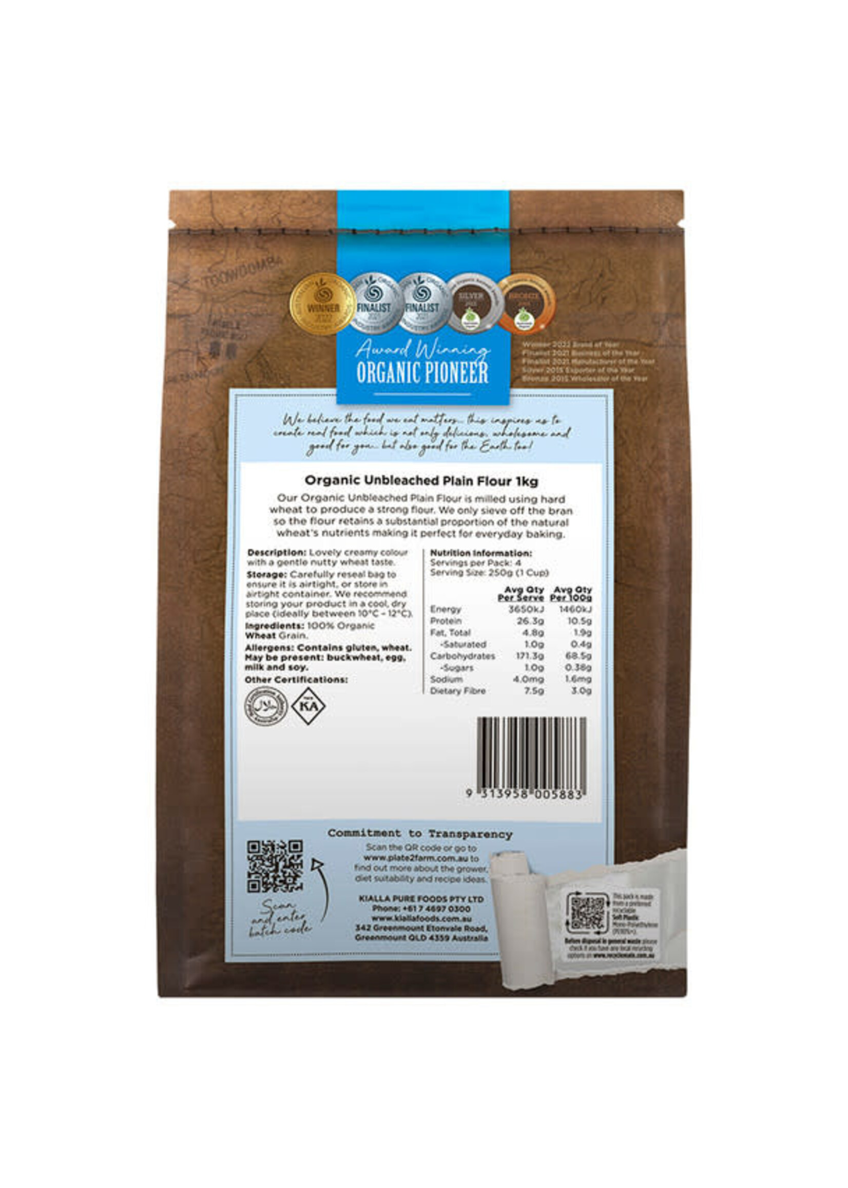 Kialla Kialla Organic Unbleached Plain Flour 1kg
