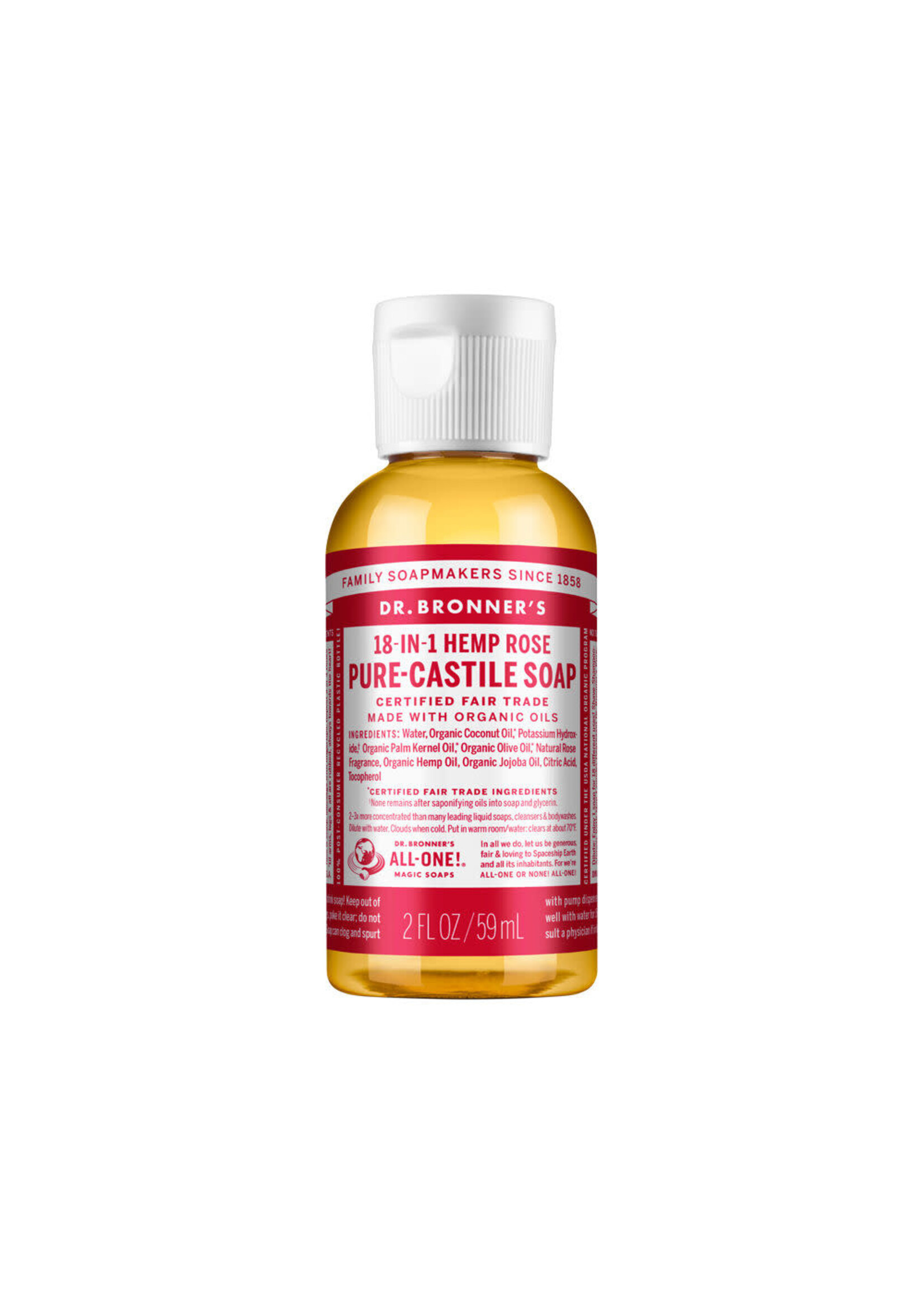 Dr Bronners Dr Bronners Organic Pure Castile Liquid Soap Rose 59ml (Red)