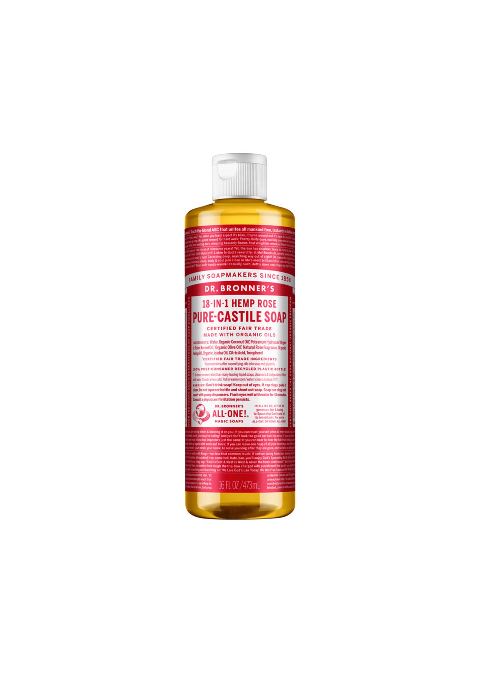 Dr Bronners Dr Bronners Organic Pure Castile Liquid Soap Rose 473ml (Red)