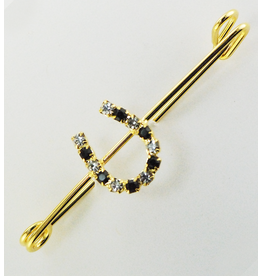 Finishing Touch Horseshoe Stock Pin Gold with Black and Crystal Rhinestones