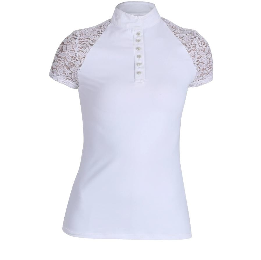 B Vertigo Lauren Womens Short Sleeved Show Shirt with Lace Sleeves
