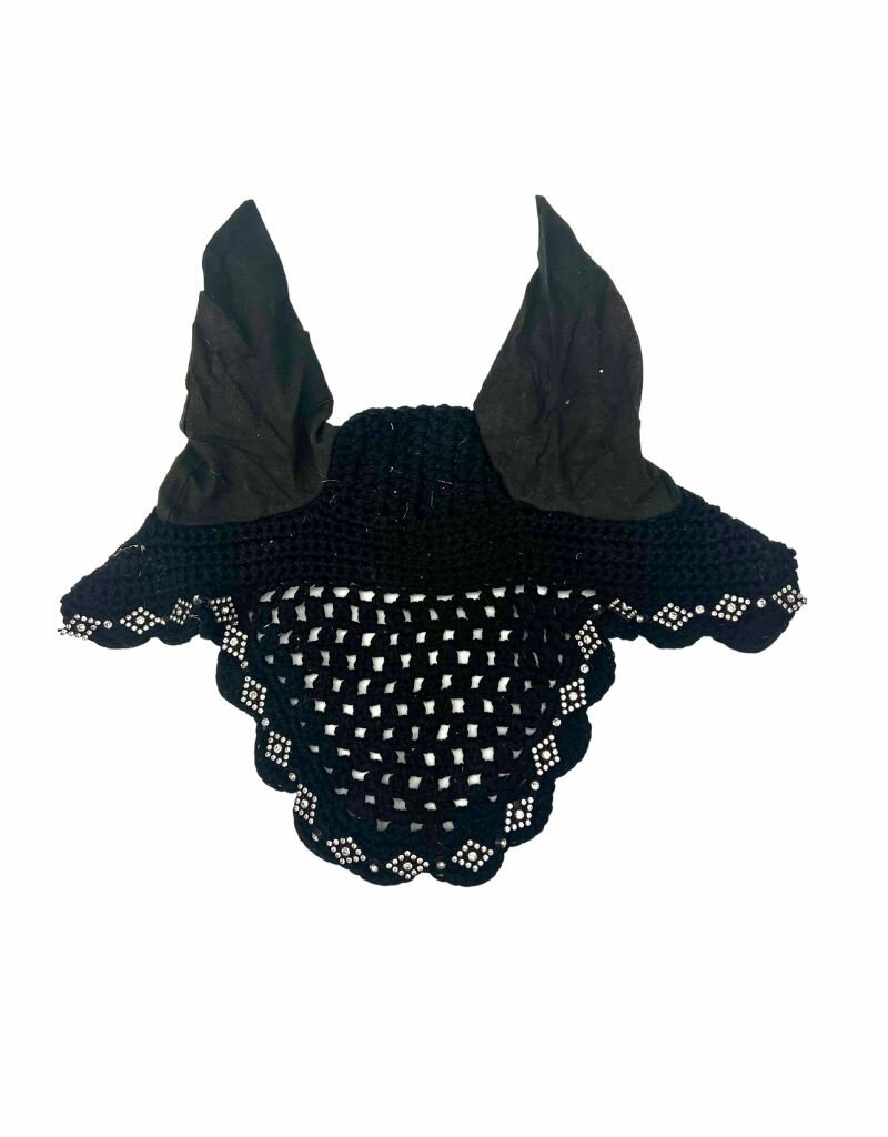 Ear Bonnet Black with Crystals Full