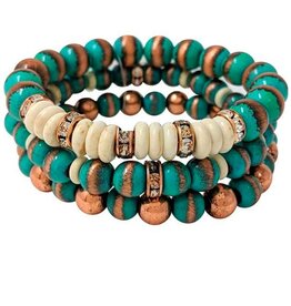 Wyo-Horse Triple Beaded Bracelet with Rhinestones Copper