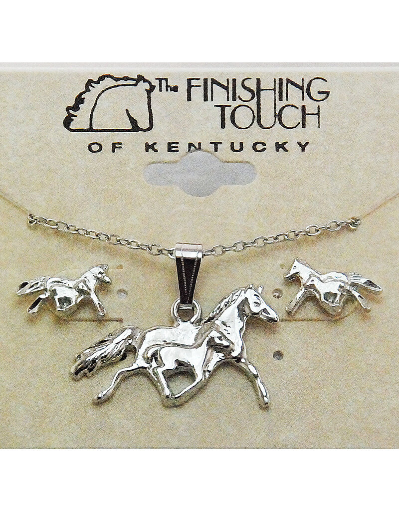 Finishing Touch Mare & Foal Necklace and Earrings Set Silver