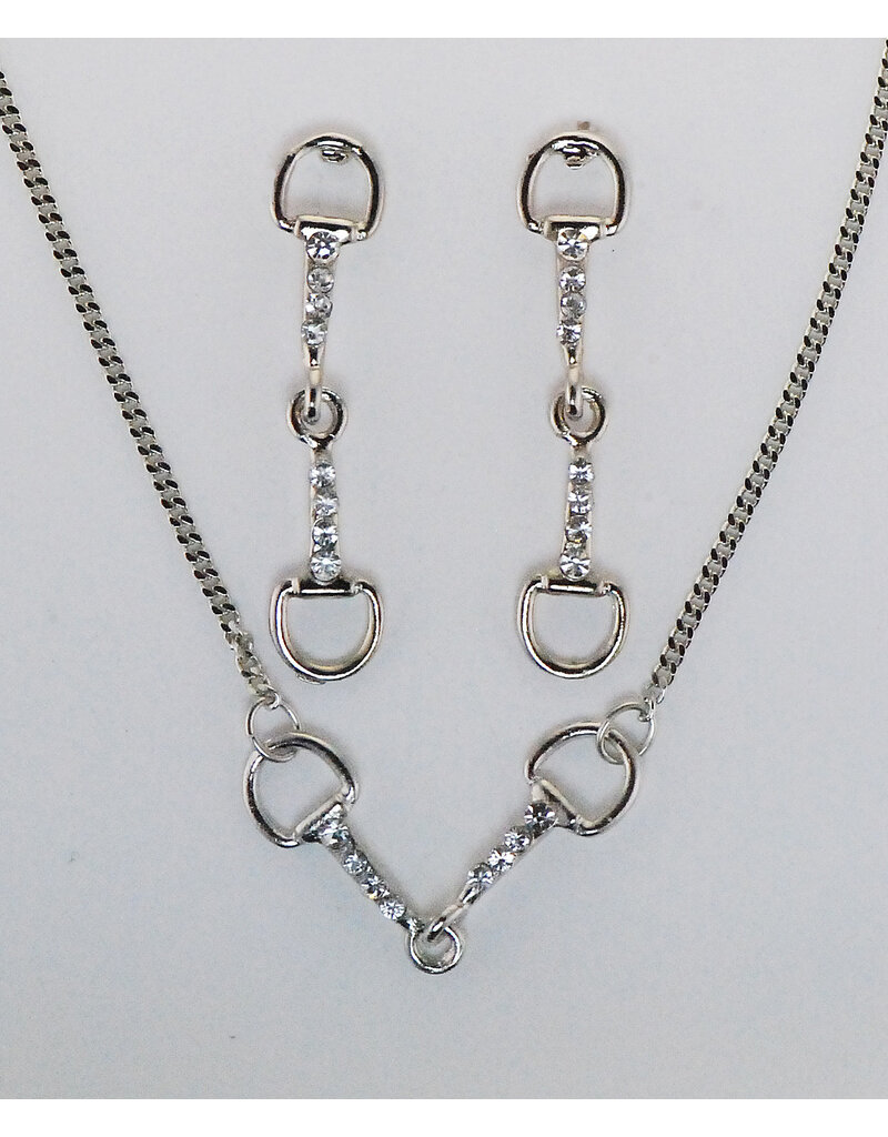 Finishing Touch Crystal Snaffle Bit Necklace and Earrings Set Silver