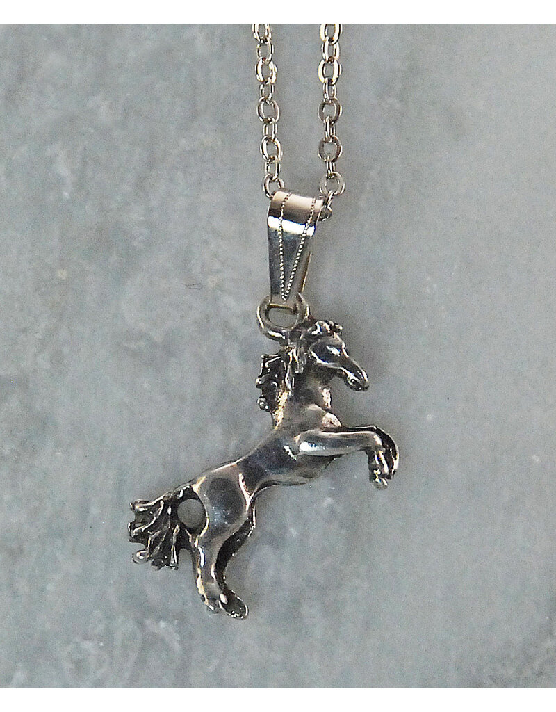 Finishing Touch Rearing Horse Pendant Necklace Retro Silver