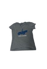 Life is Good V Neck Tee Grey with Blue horse Small