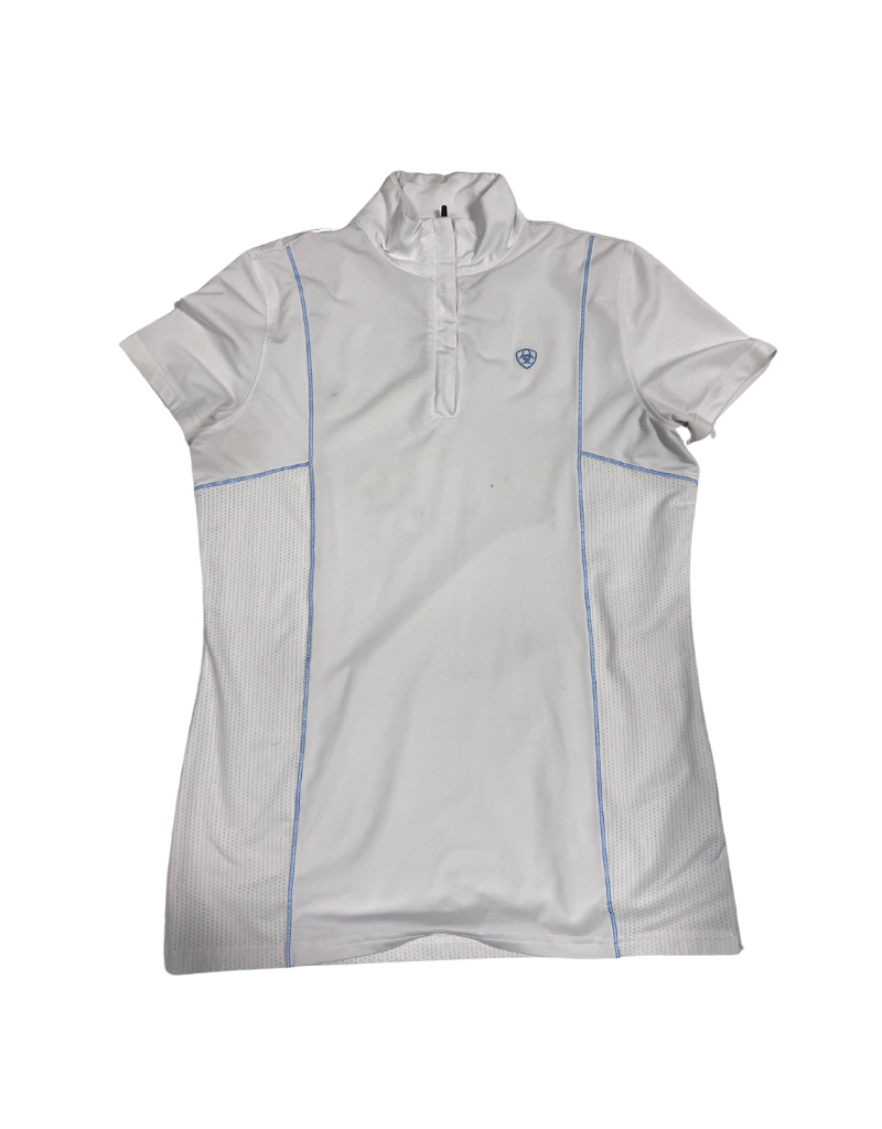 Ariat Quarter Zip Show Shirt White/Blue Medium
