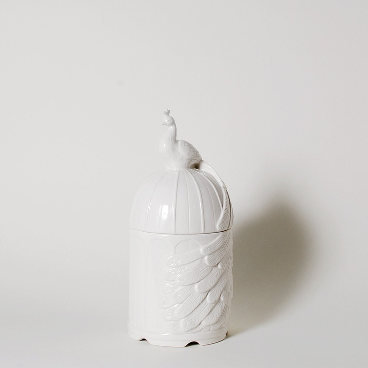 Imm In Full Plume Peacock Ceramic Canister