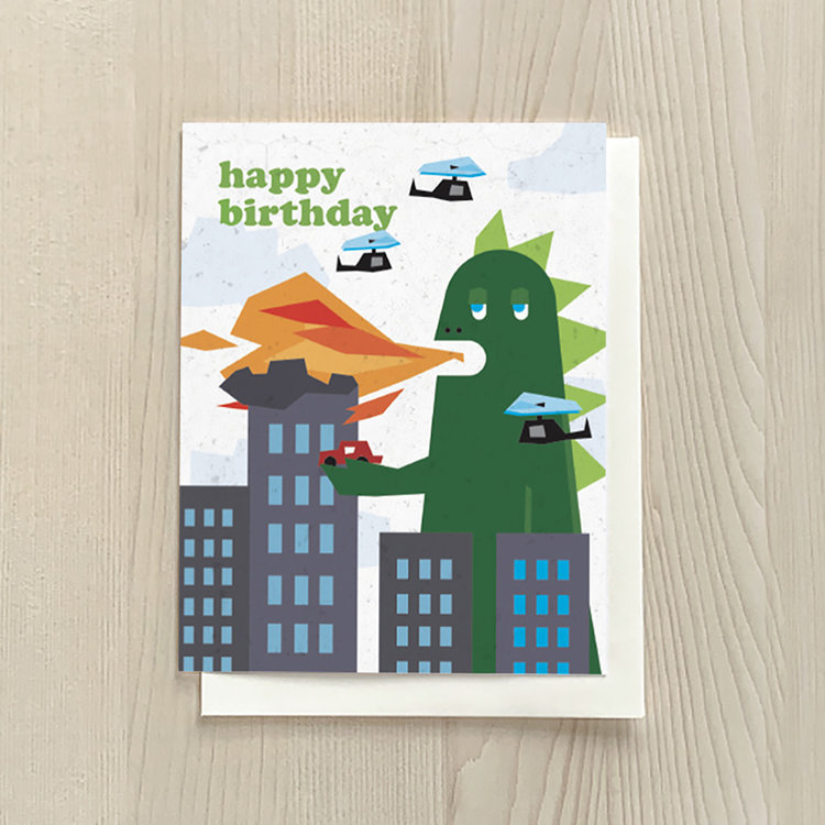 Vivid Print Godzilla Birthday