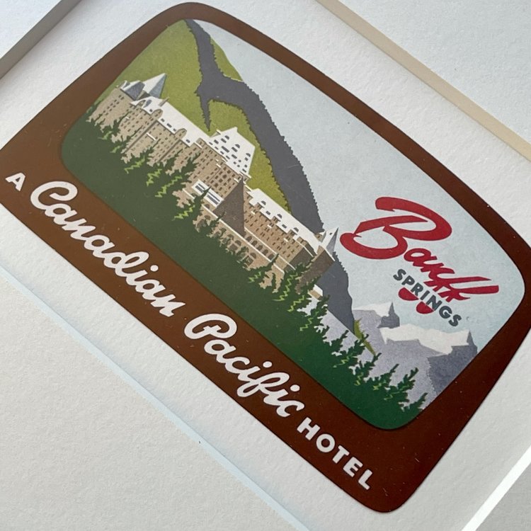 Vivid Vintage Canadian Pacific Banff Springs Hotel Framed Vintage Luggage Label