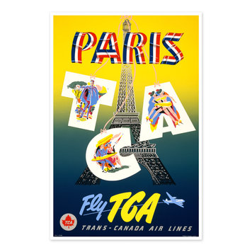 Vivid Print Paris - fly TCA, Trans-Canada Air Lines Vivid Print Paris - fly TCA, Trans-Canada Air Lines