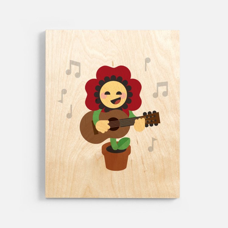 Bee Waeland Retro Folk Flower Wood Print