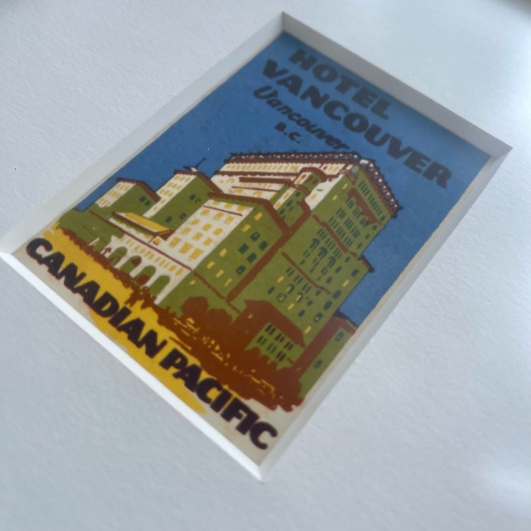 Vivid Vintage Hotel Vancouver Framed Vintage Luggage Label