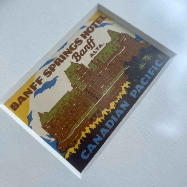 Vivid Vintage Banff Springs Hotel Framed Vintage Luggage Label