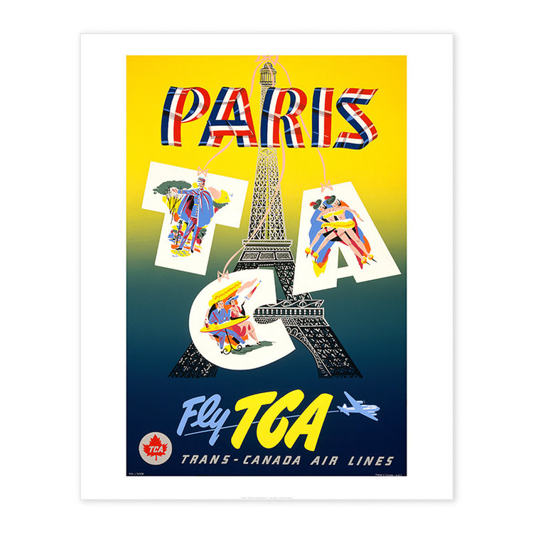 Vivid Print Paris - fly TCA, Trans-Canada Air Lines