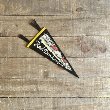 Vivid Vintage Vintage Red Deer Auto Court Pennant Black