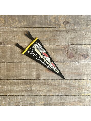Vivid Vintage Vintage Red Deer Auto Court Pennant Black