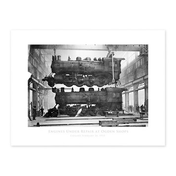Vivid Archives Engines Under Repair at Ogden Shops 1913 24x32