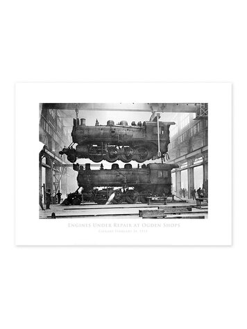 Vivid Archives Engines Under Repair at Ogden Shops 1913 24x32