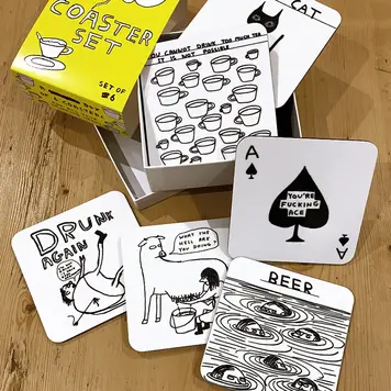 David Shrigley Shrigley Coaster Set of 6 Mixed Designs (Set 1)