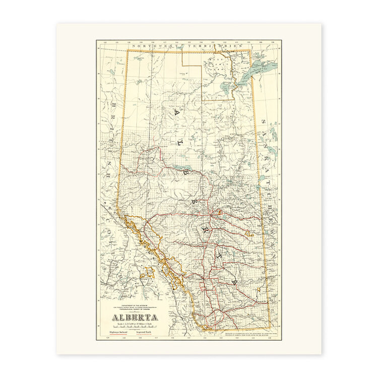 Vivid Print Map of Alberta 1930