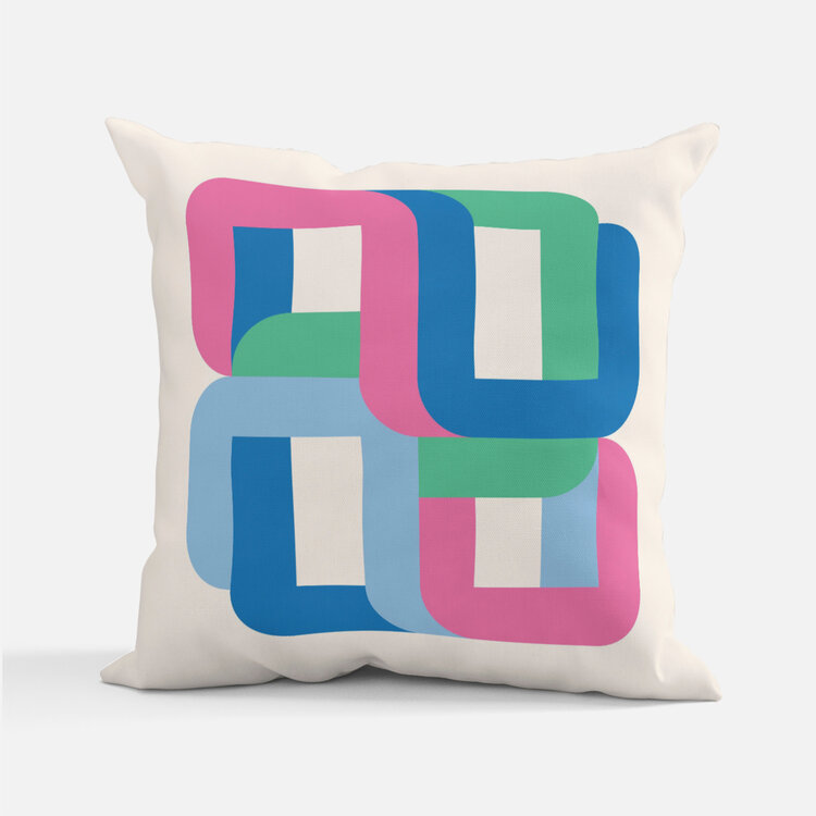 Bee Waeland Geometric Cushion Cube Cool + Pink Green Head