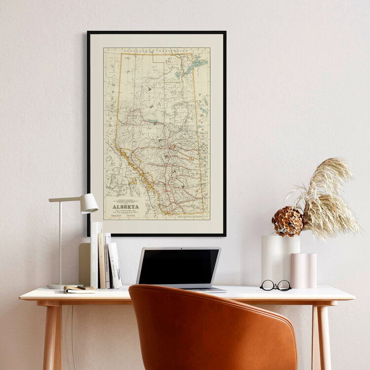 Vivid Print Map of Alberta 1930
