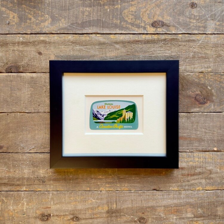 Vivid Vintage Canadian Pacific Chateau Lake Louise Hotel Framed Vintage Luggage Label