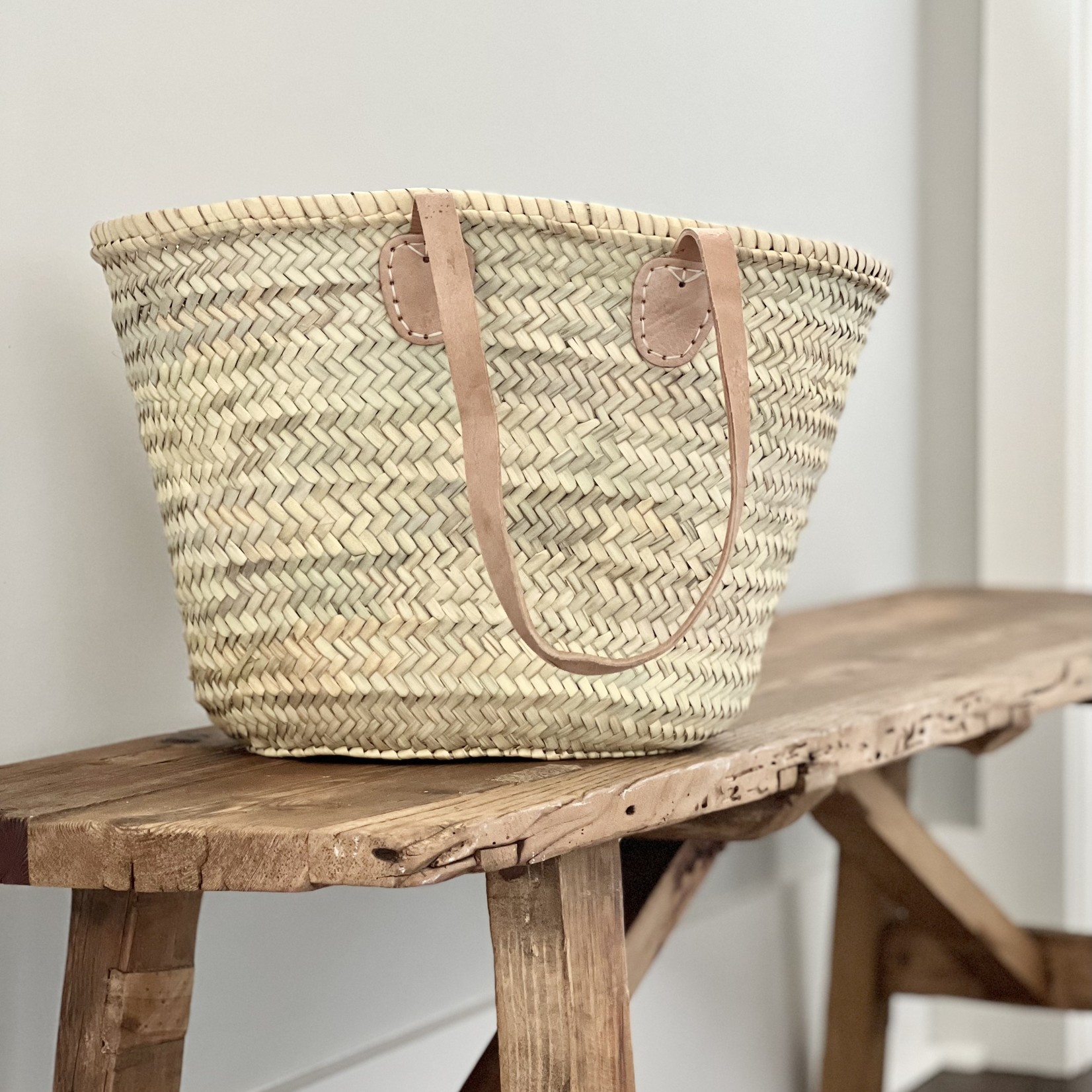 Short Handle French Market Basket (M) - Undyed Leather