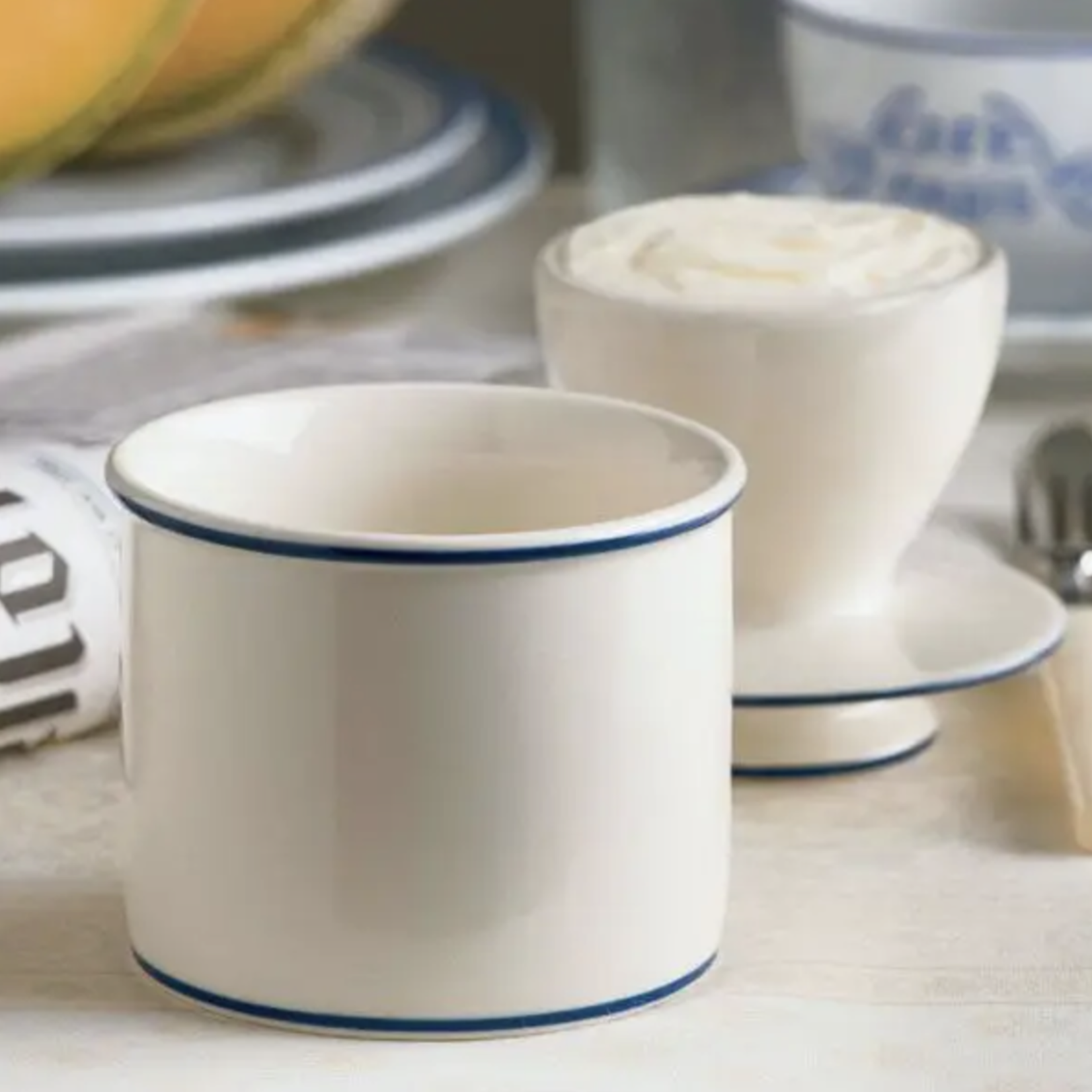 Butter Bell Crock - White  & French Blue Trim