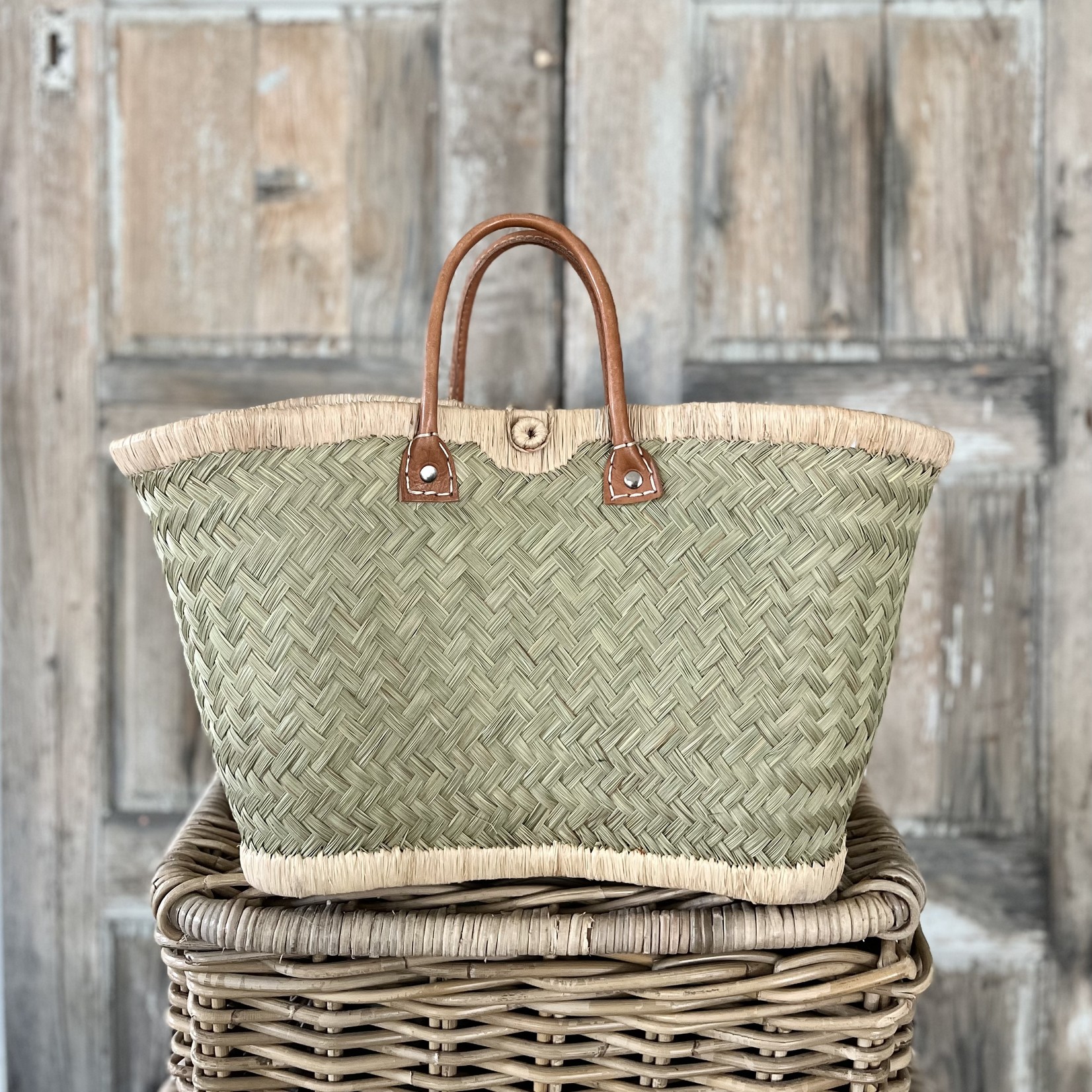 Tall wicker basket with handles - Large - French Mercantile