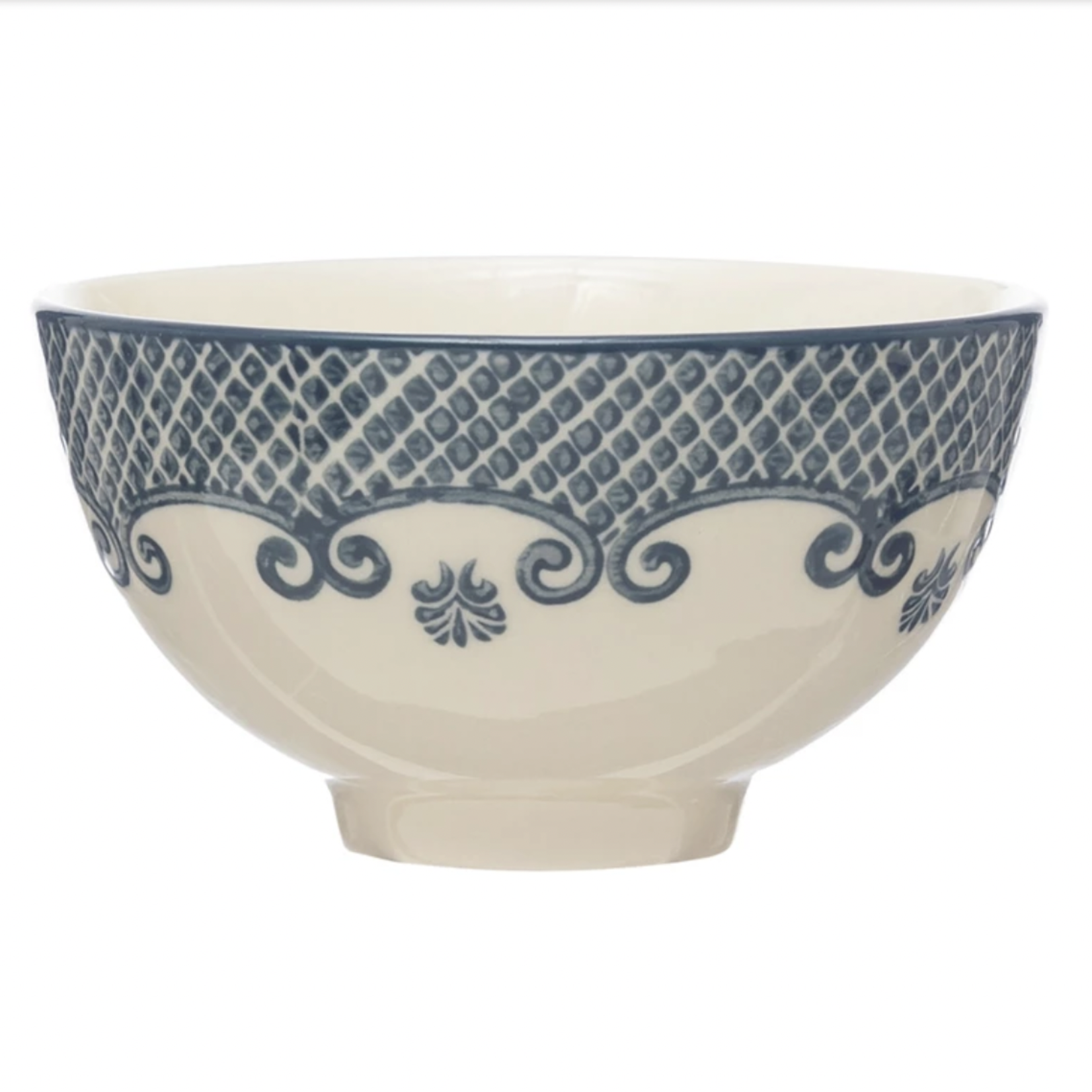Hand-Stamped Stoneware Brush Bowl | French Blue