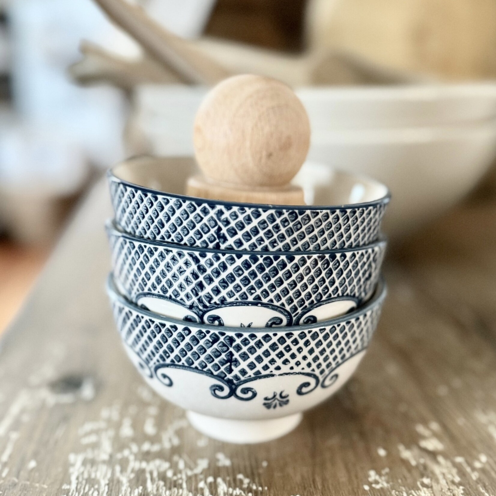 Hand-Stamped Stoneware Brush Bowl | French Blue