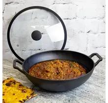 48496 Meyer 30cm Cast Iron Kadai w/Lid